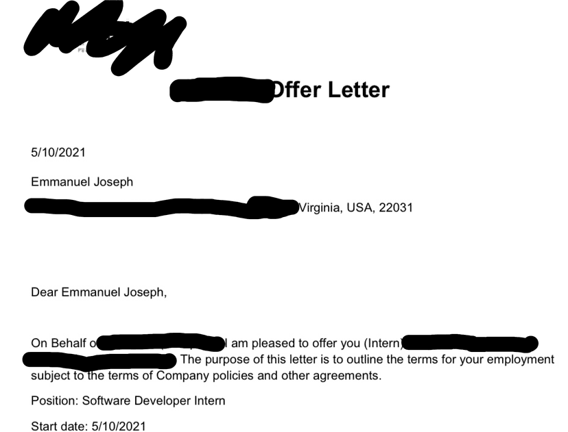 First Offer Letter!